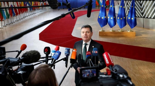 Le président de l'Eurogroupe, l'Irlandais Paschal Donohoe, lors d'un sommet sur l'euro à Bruxelles.