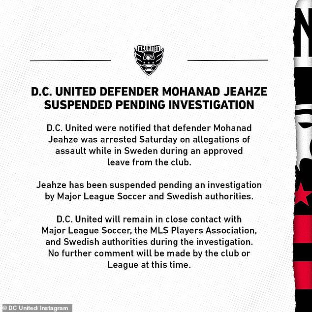 Le D.C. United a publié un communiqué annonçant la suspension du défenseur d'origine suédoise.