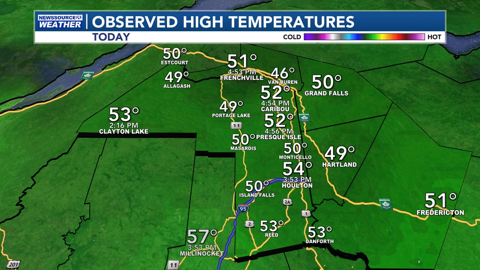 Températures maximales observées aujourd'hui