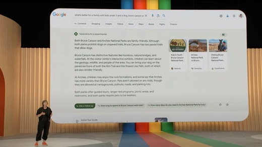 Le moteur de recherche de Google, complété par des réponses générées par l'IA.