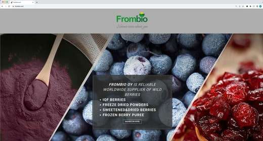 Frombio a été confronté à des difficultés majeures dans la vente de baies en raison des liens avec la Russie, mais nie avoir triché sur l'origine dans ses contacts avec les clients. L'image est une capture d'écran du site web de Frombio.