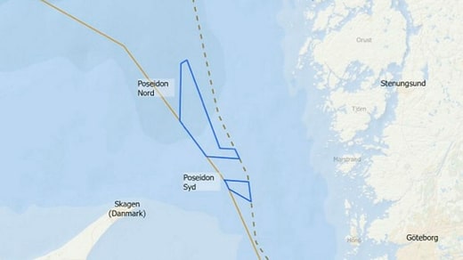 Ici, dans la zone économique suédoise et dans les champs colorés en bleu, il est prévu de construire le parc Poséidon.